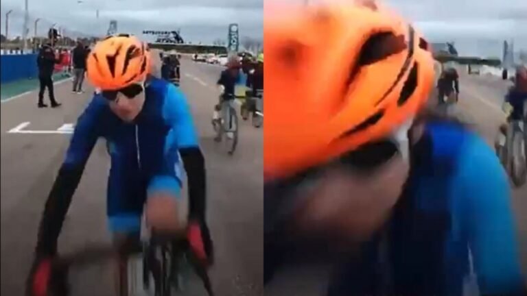 Se metió en la pista para grabar la carrera y fue embestida por una ciclista