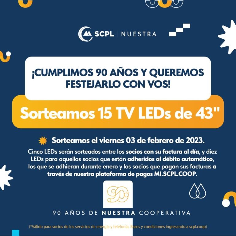 La SCPL cumple 90 años y sortea 15 TV Leds de 43 pulgadas para los socios al día