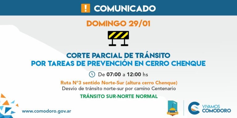 Corte de tránsito en Ruta 3 por tareas de prevención en el Cerro Chenque