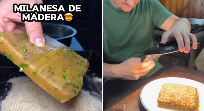 Hizo una receta de milanesa de madera y se hizo viral