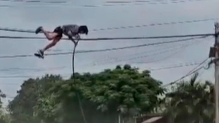 Un hombre se colgó de un tendido eléctrico para cortar y robar cables