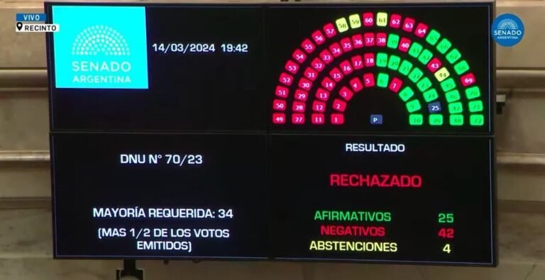 Los senadores rechazaron el DNU y aguardarán la decisión de los Diputados