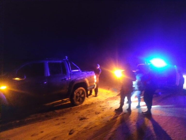 Por la acumulación de nieve, perdió el control de la camioneta y despistó