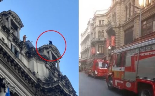 Un hombre amenaza con tirarse desde el techo de un edificio y la policía intenta evitarlo