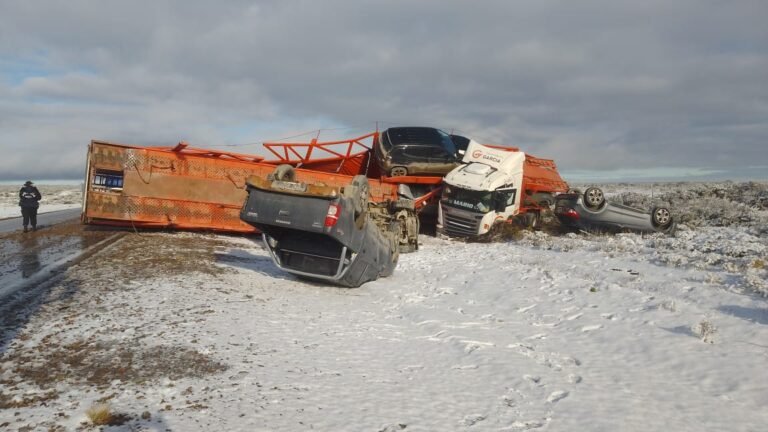 Por la escarcha en la Ruta volcó un camión mosquito