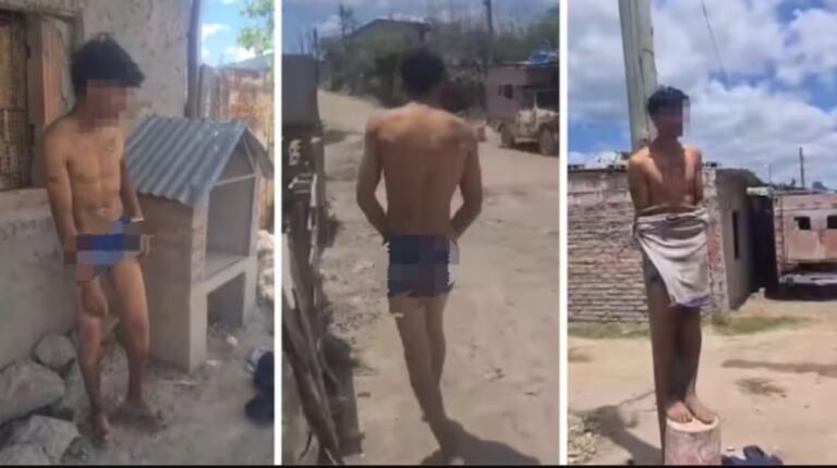 Tras sufrir un robo, un comerciante desnudó y ató a dos ladrones a un poste de luz
