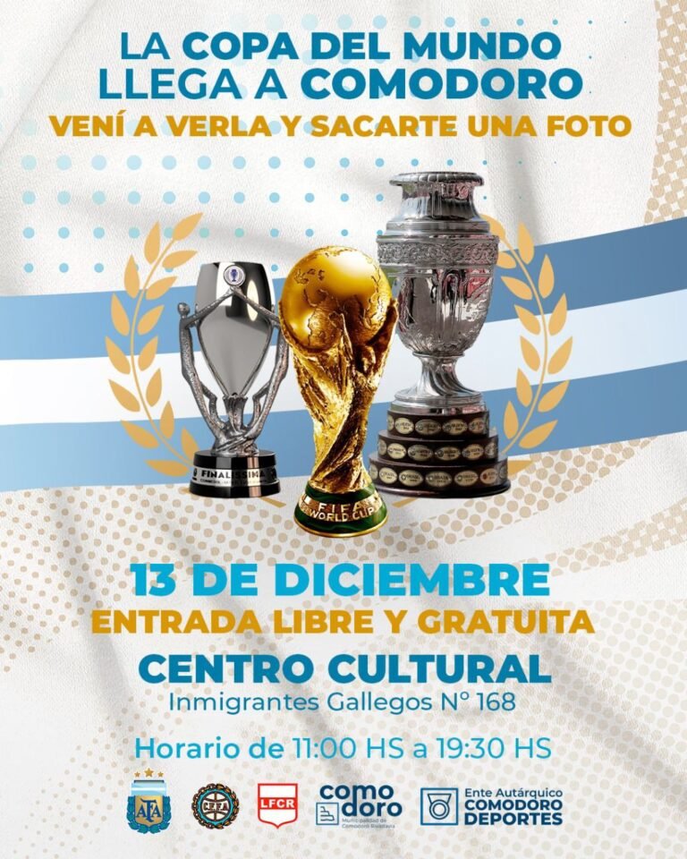Comodoro se viste de celeste y blanco: los trofeos de la Selección Argentina llegan a la ciudad 