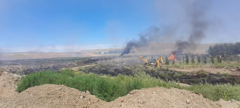 Un incendio de pastizales consumió un sector de una chatarrería