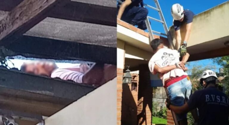 Entró a robar a una casa, quedó atrapado en el techo y tuvo que ser rescatado por los bomberos