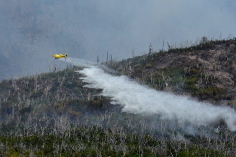 Brigadistas y medios aéreos siguen combatiendo el fuego en Los Alerces
