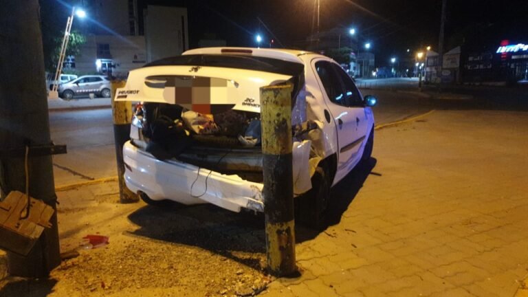 Perdió el control del auto y chocó contra los parantes de una palma eléctrica