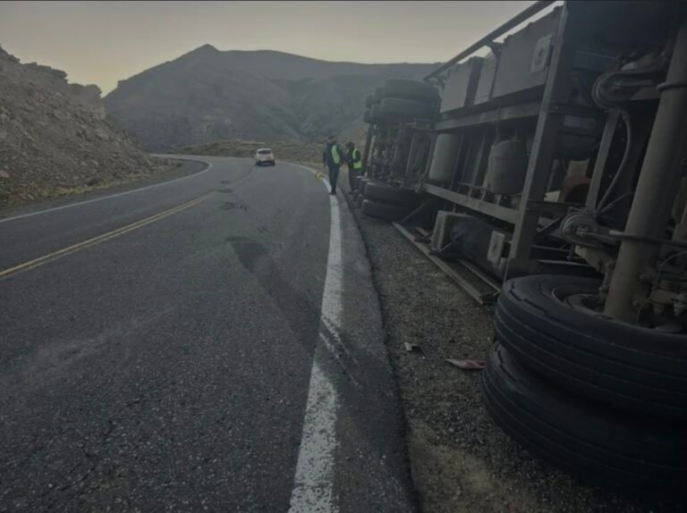 Volcó camión extranjero cargado con salmones