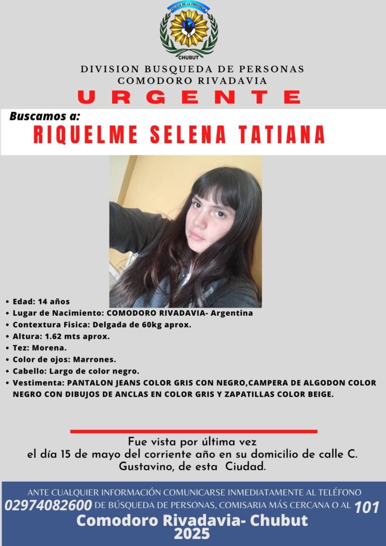 Buscan a una adolescente de 14 años desaparecida en Comodoro