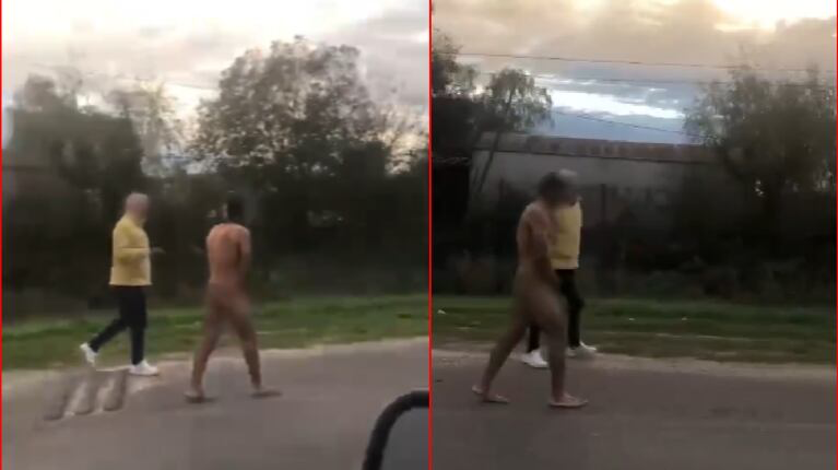 Vecinos atraparon a un hombre al que acusaban de robar y lo obligaron a caminar desnudo por la ruta