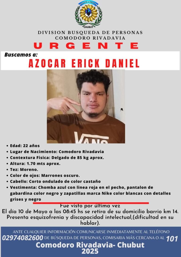 Intensa búsqueda de un joven con esquizofrenia desaparecido