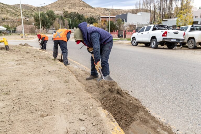 Se concretan trabajos de reacondicionamiento en la rotonda de acceso a barrio Saavedra