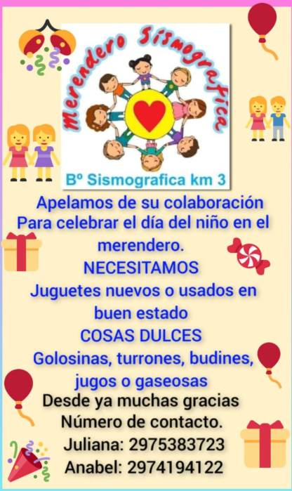 Campaña solidaria en Km 3: el Merendero Sismográfica busca donaciones para el Día del Niño