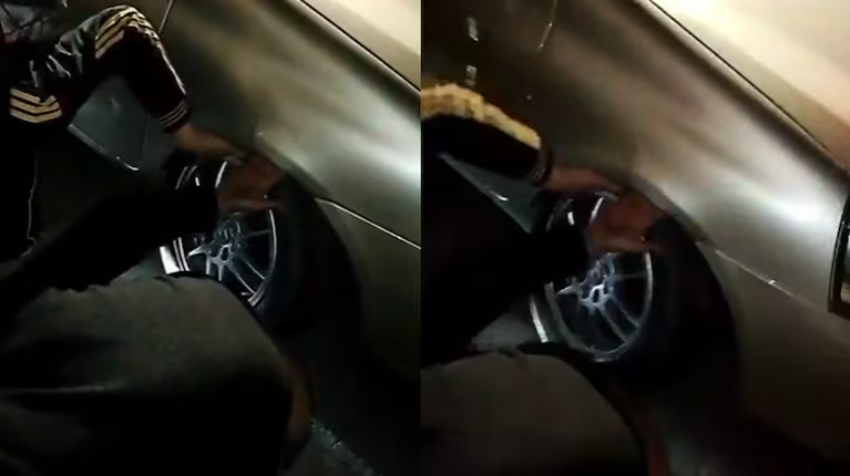 Dos delincuentes quedaron atrapados con las manos en el guardabarros de un auto cuando intentaban robar ruedas