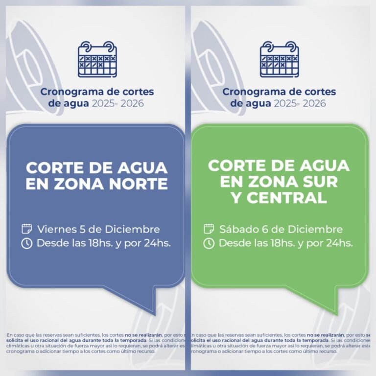 Cortes de agua programados para este viernes y sábado
