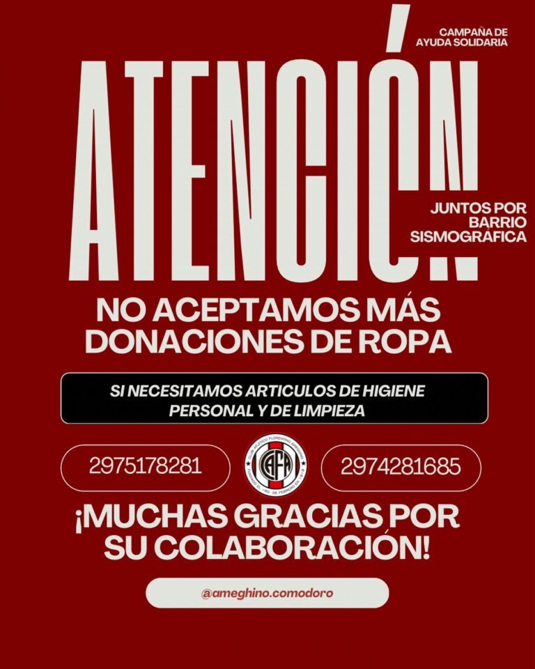 El Club Florentino Ameghino no recibe más ropa y solicita donaciones de productos de higiene y limpieza