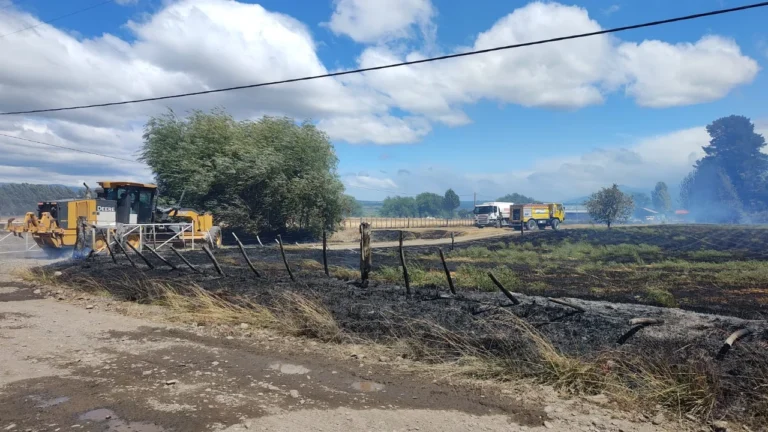 En plena alerta amarilla por viento, Bomberos trabajan para contener un incendio en Trevelin