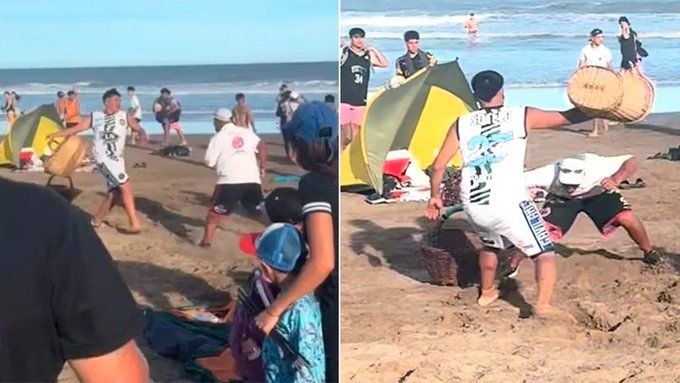 Batalla campal en la playa: churreros y vendedores de licuados protagonizaron una violenta pelea