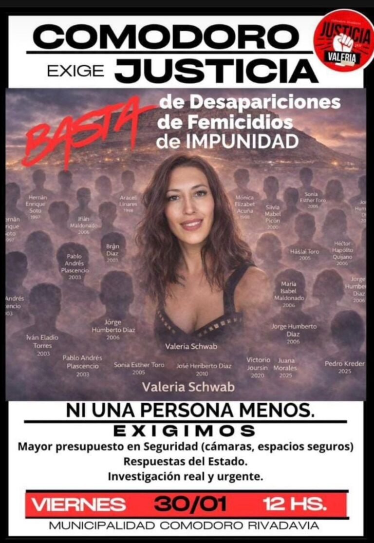 Comodoro exige justicia por Valeria Schwab: habrá una movilización este viernes frente al Municipio