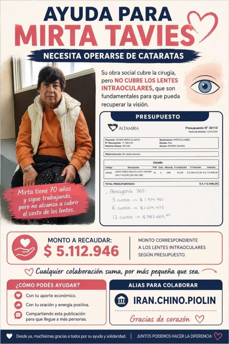 Con 70 años, debe operarse de cataratas y pide ayuda para costear los lentes