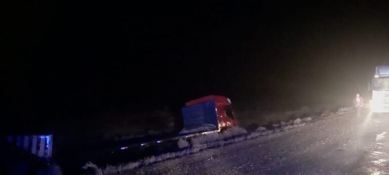 Un camionero chileno terminó en la banquina tras esquivar un pozo