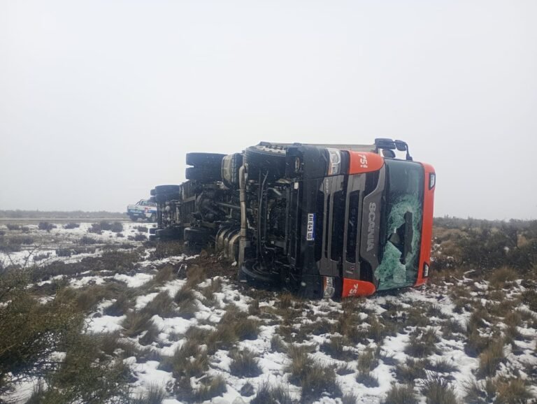 La presencia de hielo y nieve hizo volcar a un camión en Ruta 3