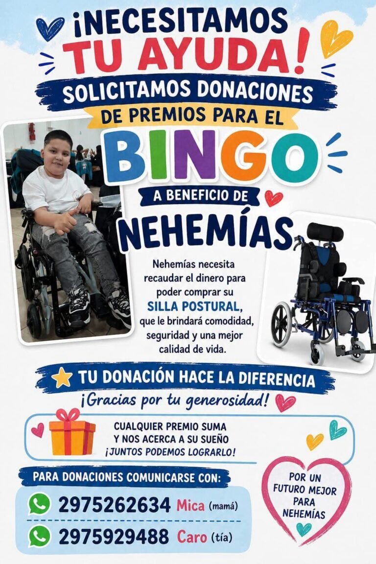 Todos por Nehemías: organizan un bingo solidario para comprar una silla postural