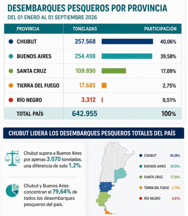 Récord nacional: Chubut alcanzó el primer puesto de descargas pesqueras y superó a Buenos Aires