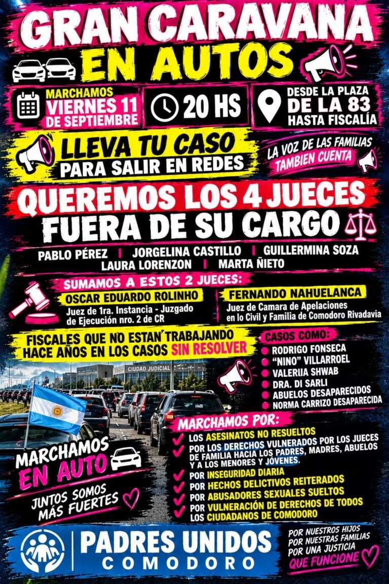 “Por una justicia que funcione”: preparan una protesta sobre ruedas en el centro comodorense