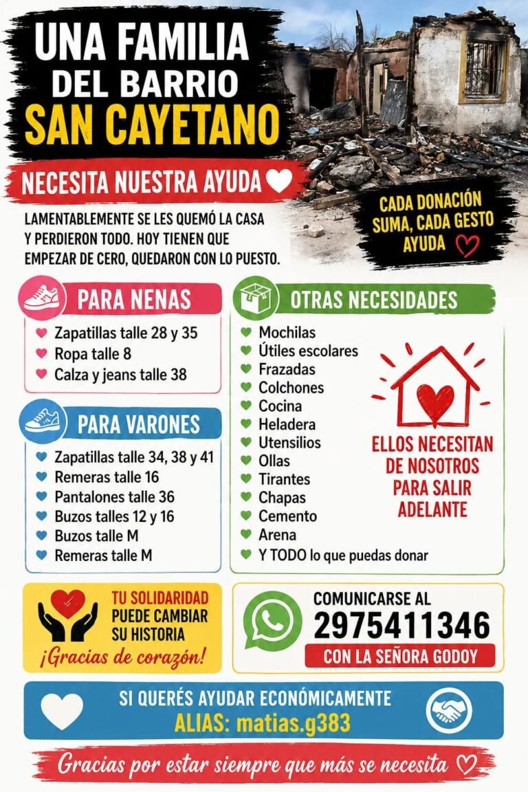 Apelan a la comunidad para asistir a los afectados por un incendio en barrio San Cayetano
