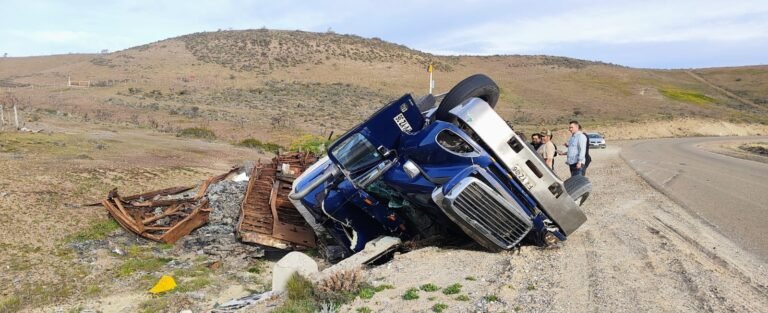 Volcó un camión de bandera chilena en la Ruta 3 entre Fitz Roy y Caleta Olivia