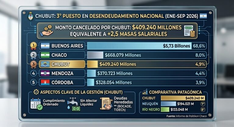 Chubut es la tercera provincia que más se desendeudó en el año: pagó más de $400 mil millones
